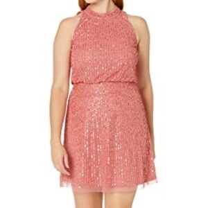 Adrianna Papell Sparkling Dark Pink Mini Dress